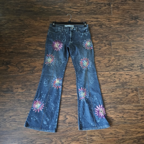 Versace Vintage Floral Embroidered Jeans Size 32 - Picture 2 of 11